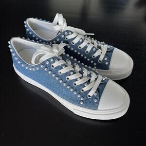 stuart weitzman pearl denim sneakers